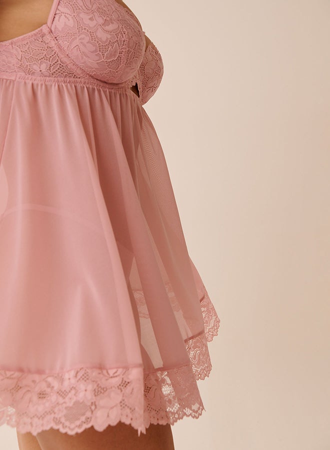 La Vie en Rose Floral Lace and Mesh Babydoll - Image 3