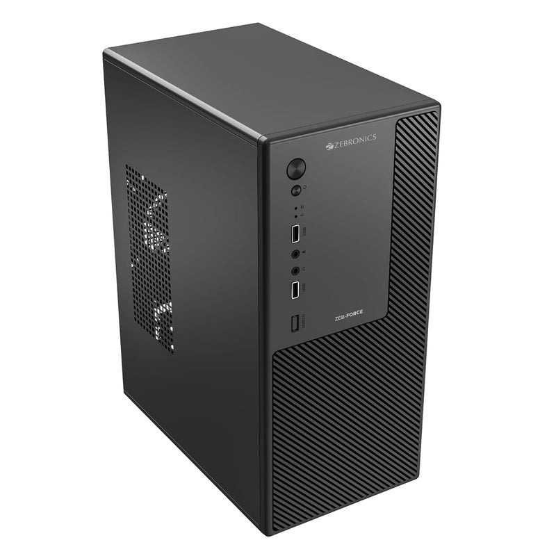 ZEBRONICS فورس، هيكل كمبيوتر، Micro ATX/Mini ITX، USB x 2، صوت أمامي، لوحة جانبية مثقوبة، مزود طاقة مثبت في الأعلى - Image 1