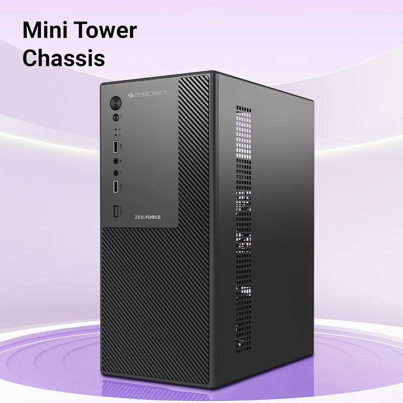 ZEBRONICS فورس، هيكل كمبيوتر، Micro ATX/Mini ITX، USB x 2، صوت أمامي، لوحة جانبية مثقوبة، مزود طاقة مثبت في الأعلى - Image 2