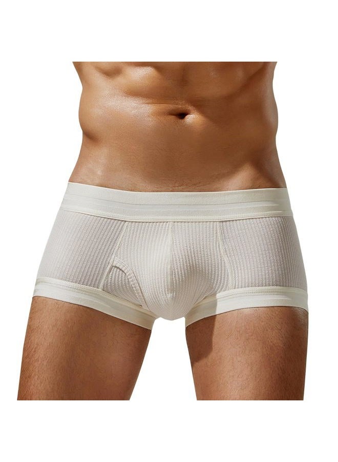 FEOYA Men Viscose Boxer Briefs Pouch Low Waist Boxer Underwear Underpants with Front Fly, Beige, M - Image 1