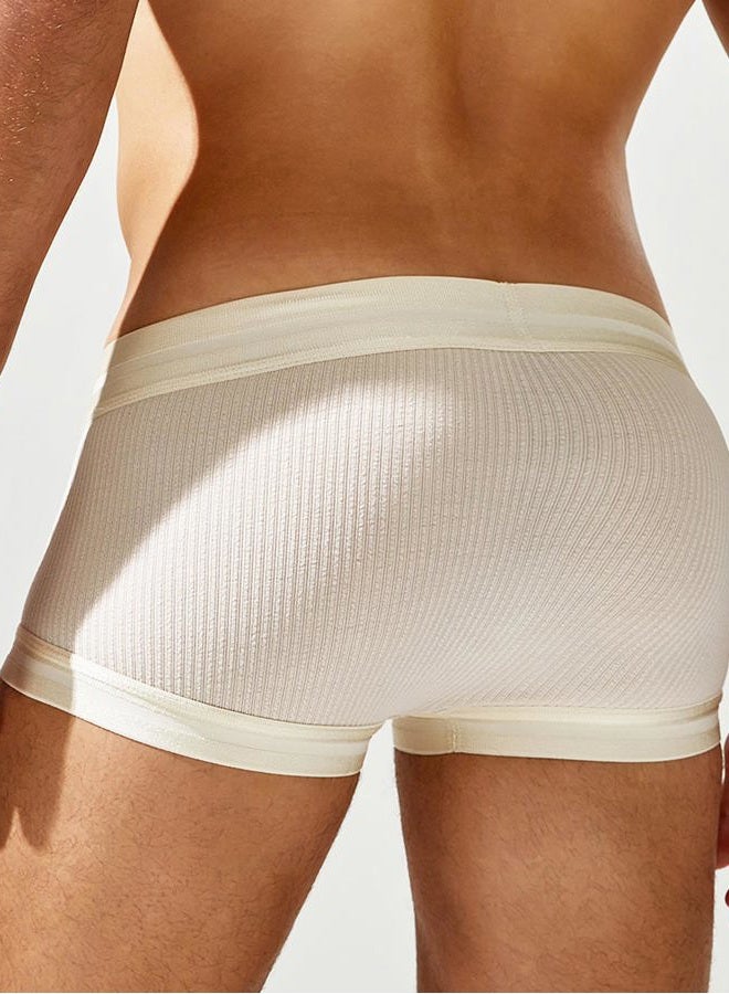 FEOYA Men Viscose Boxer Briefs Pouch Low Waist Boxer Underwear Underpants with Front Fly, Beige, M - Image 3
