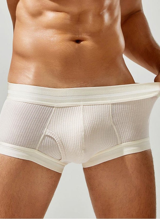 FEOYA Men Viscose Boxer Briefs Pouch Low Waist Boxer Underwear Underpants with Front Fly, Beige, M - Image 2