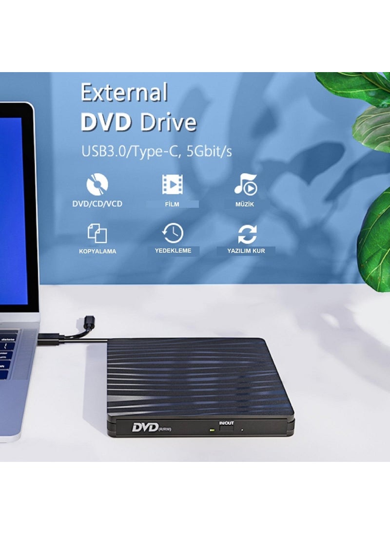 Upway - DVD Rw USB 3.0 Type-C Slim External CD DVD Writer Reader for MacBook iMac WINDOWS11 - Image 1
