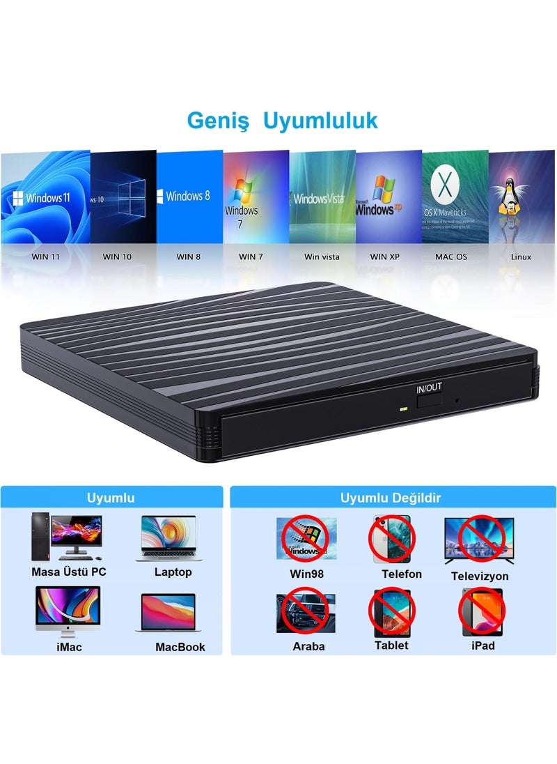 Upway - DVD Rw USB 3.0 Type-C Slim External CD DVD Writer Reader for MacBook iMac WINDOWS11 - Image 1