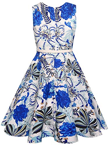 Bonny Billy Girls Classy Vintage Sleeveless Floral Swing Party Dresses 5t 6t Blue - Image 5