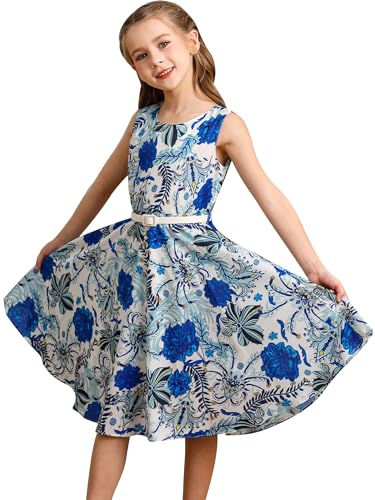 Bonny Billy Girls Classy Vintage Sleeveless Floral Swing Party Dresses 5t 6t Blue - Image 1
