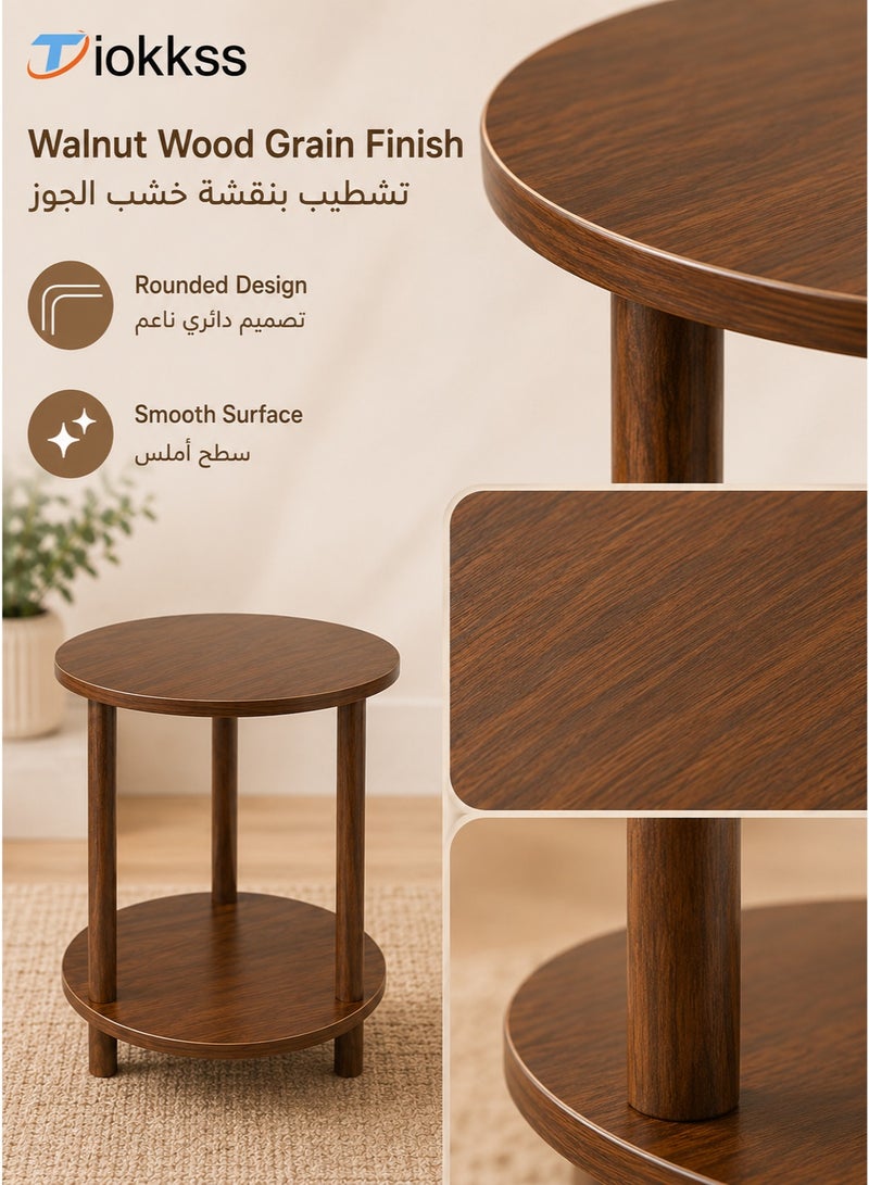 Tiokkss Round 2-Tier Side Table, 40cm Wood-Look Coffee Table With Lower Storage Shelf, Compact Sofa Side Table For Living Room Bedroom Reading Corner, Brown - Image 4
