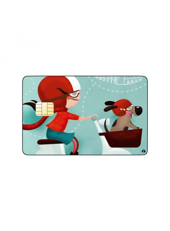RKN PRINTED BANK CARD STICKER Cute Girl Drawing In Motorcycle With Dog - Image 2