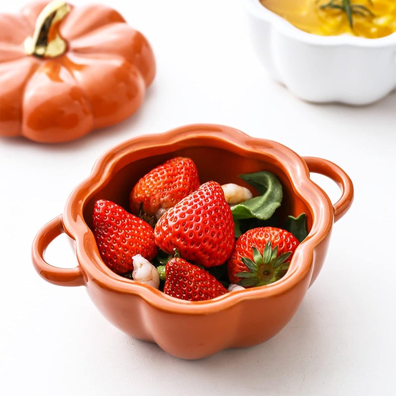 JUSTUP Dutch Oven Pot with Lid, Pumpkin Pottery Dessert Saucepan, Mini Baking Dish Cute Pumpkins Bowl, Covered Dutch Oven Ceramic Stockpot, Pumpkin-Shaped Casserole (Orange) - Image 3