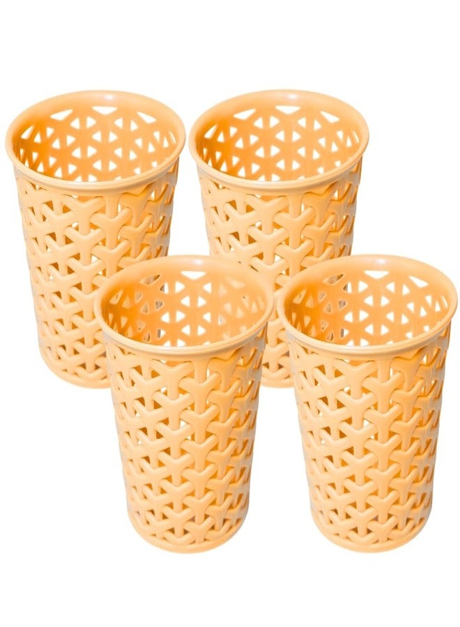 MORVI Linea Small Round Plastic Multipurpose Organizer For Kitchen, Bathroom, Salon, Office|Stationery,Cutlery,Pen,Makeup Brushes Holder|Hanging Toothbrush Stand |Pack Of 4 | PEACH - Image 1
