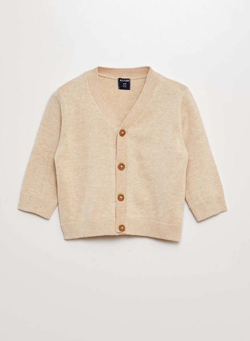كيابي كاردجان تريكو بياقة V للأولاد الرضع – بيج