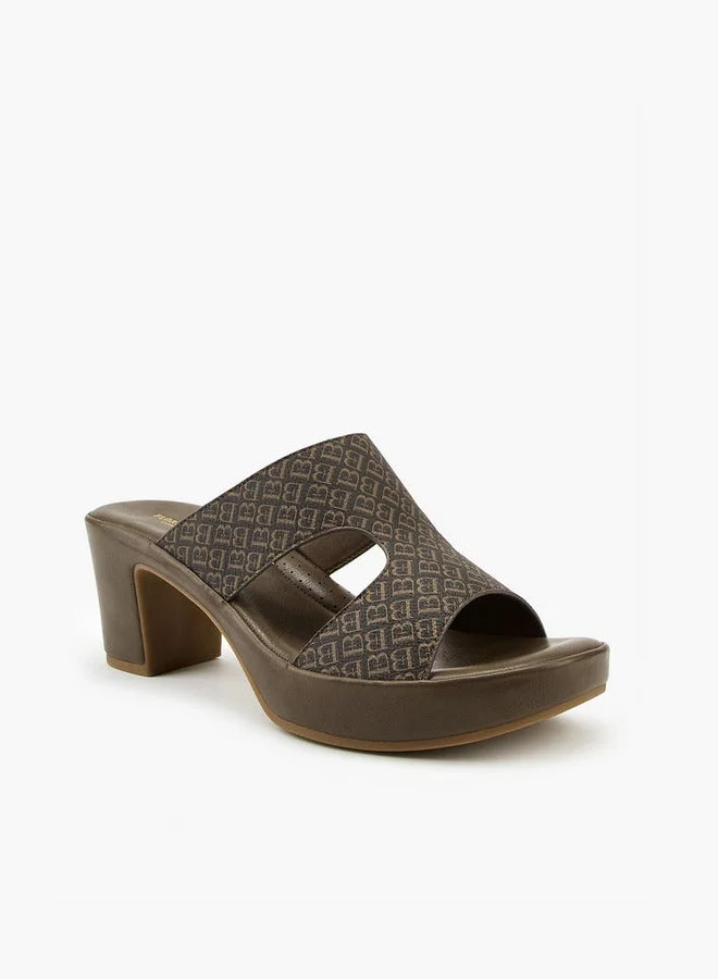 Flora Bella By Shoexpress Monogram Print Sandals with Block Heels