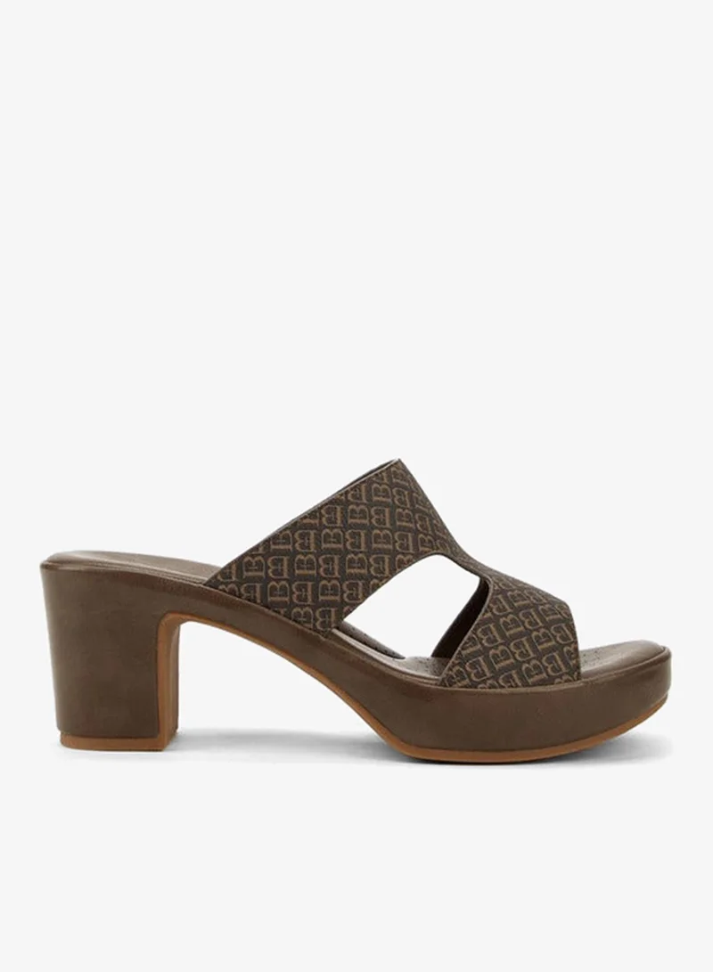 Flora Bella By Shoexpress Monogram Print Sandals with Block Heels
