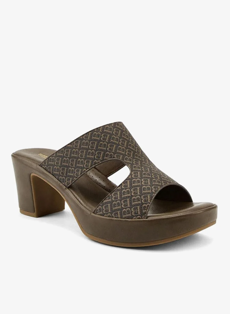 Flora Bella By Shoexpress Monogram Print Sandals with Block Heels