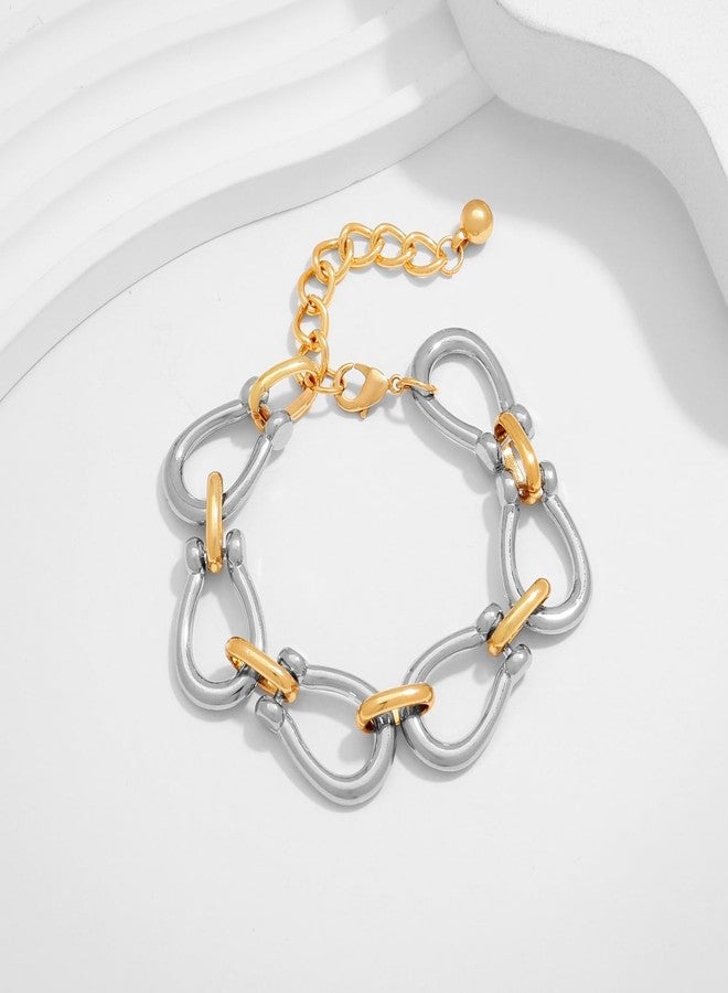 ليلي آند وايت سوار ليلي آند وايت ذهبي للنساء، سوار ذهبي وفضي، سوار ثنائي اللون، سوار بوصلات قابلة للتعديل، أساور سلسلة عصرية، سوار ذهبي أنيق، مجوهرات - Image 4