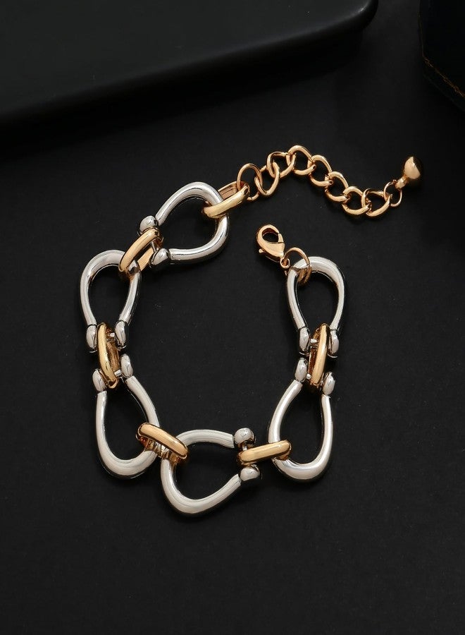 ليلي آند وايت سوار ليلي آند وايت ذهبي للنساء، سوار ذهبي وفضي، سوار ثنائي اللون، سوار بوصلات قابلة للتعديل، أساور سلسلة عصرية، سوار ذهبي أنيق، مجوهرات - Image 5