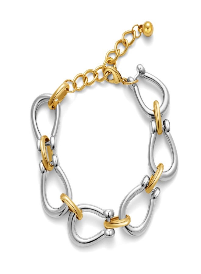 ليلي آند وايت سوار ليلي آند وايت ذهبي للنساء، سوار ذهبي وفضي، سوار ثنائي اللون، سوار بوصلات قابلة للتعديل، أساور سلسلة عصرية، سوار ذهبي أنيق، مجوهرات - Image 1