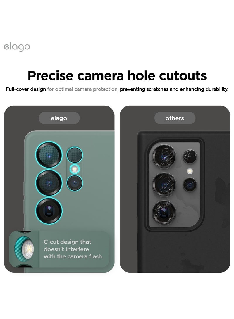 Elago Liquid Silicone for Samsung Galaxy S25 ULTRA Case Cover Full Body Screen Camera Protective, Shockproof, Slim, Anti-Scratch Soft Microfiber Lining - Midnight Green - Image 3