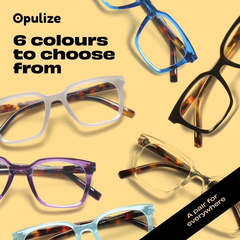 OPULIZE KOI Reading Glasses for Women Men,Scratch Resistant Large Rectangular frame with spring hinges, Black, Blue, Grey +2.5 (Pack of 3) - Image 3