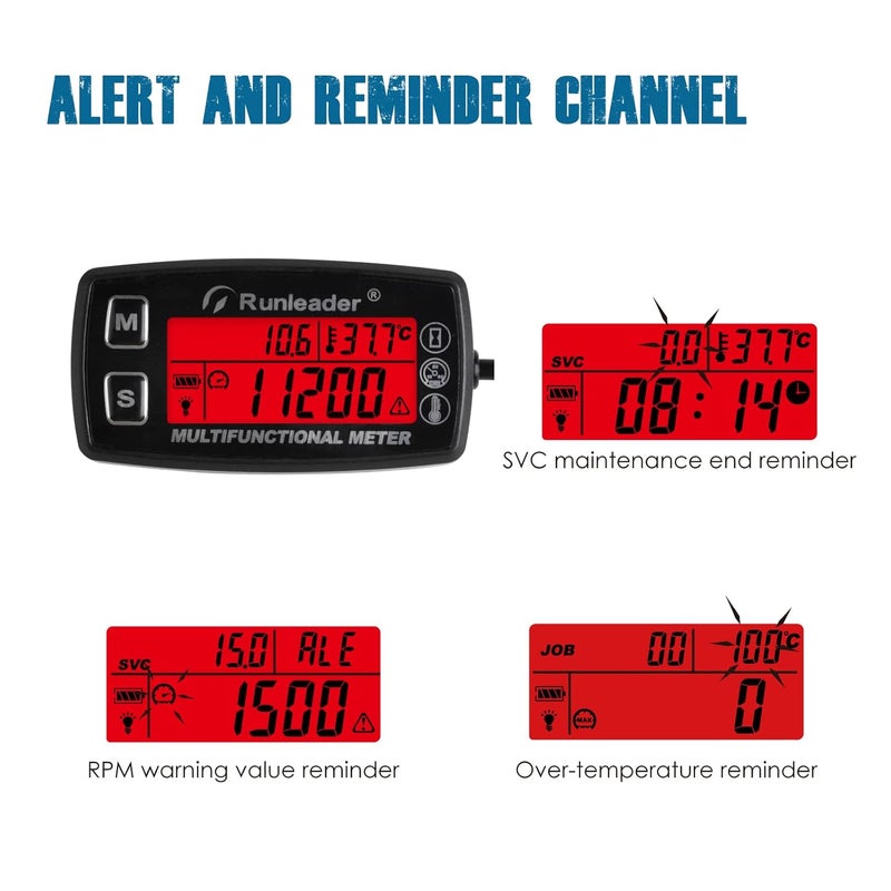 Runleader Digital Hour Meter Tachometer with Engine Temperature Gauge and Alert - Image 5
