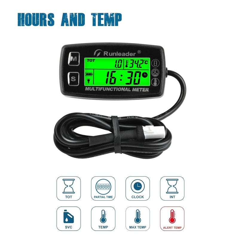 Runleader Digital Hour Meter Tachometer with Engine Temperature Gauge and Alert - Image 2