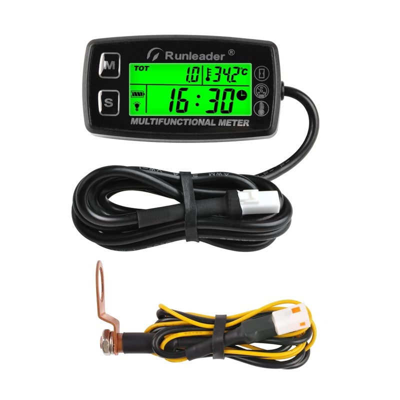 Runleader Digital Hour Meter Tachometer with Engine Temperature Gauge and Alert - Image 1