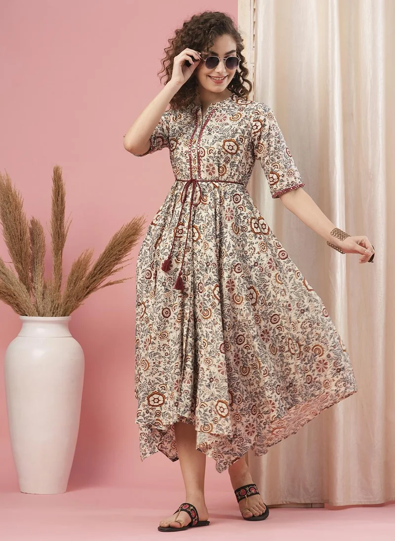 globus Globus Women Floral Printed Tie Up A Line Midi Dress