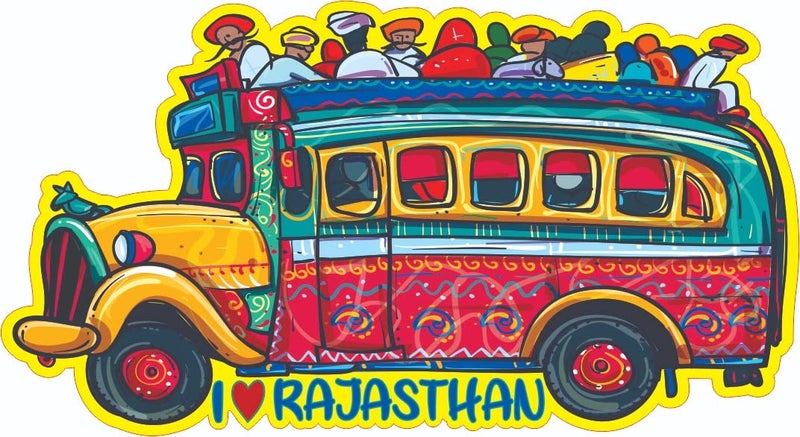 Skywalk Rajasthan Souvenir Wooden Bus Fridge Magnet Multicolour