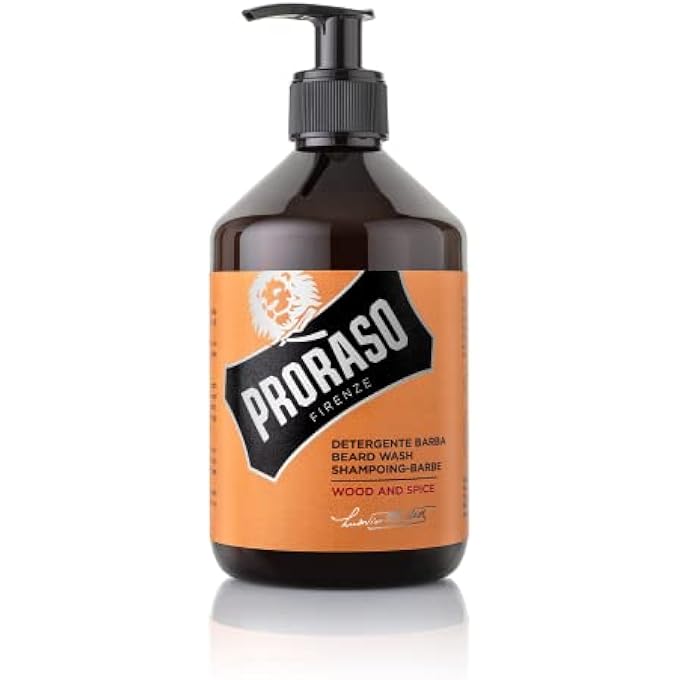 proraso BEARD WASH WOOD & SPICE, 500ML, SCENTED SHAMPOO SOFTENS, CONDITIONS, AND GENTLY REMOVES IMPURITIES, MADE IN ITALY, CLEAR - Image 1