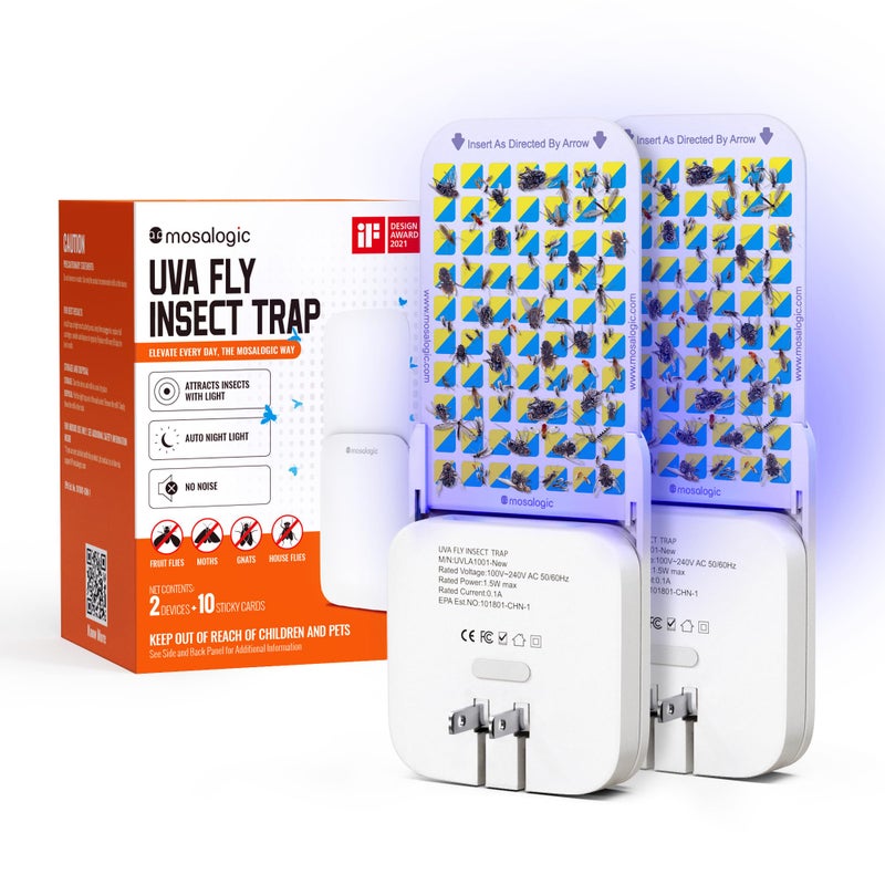 Mosalogic Fruit Fly Traps for Indoors Gnat Trap for House Indoor-600 Sqft Protection Area UV Fly Insect Trapper for Fruit Fliesï¼ŒGnatsï¼ŒMosquitoï¼Œand Other Flying Insect Plug-in Bug Killer White 2Pack - Image 1