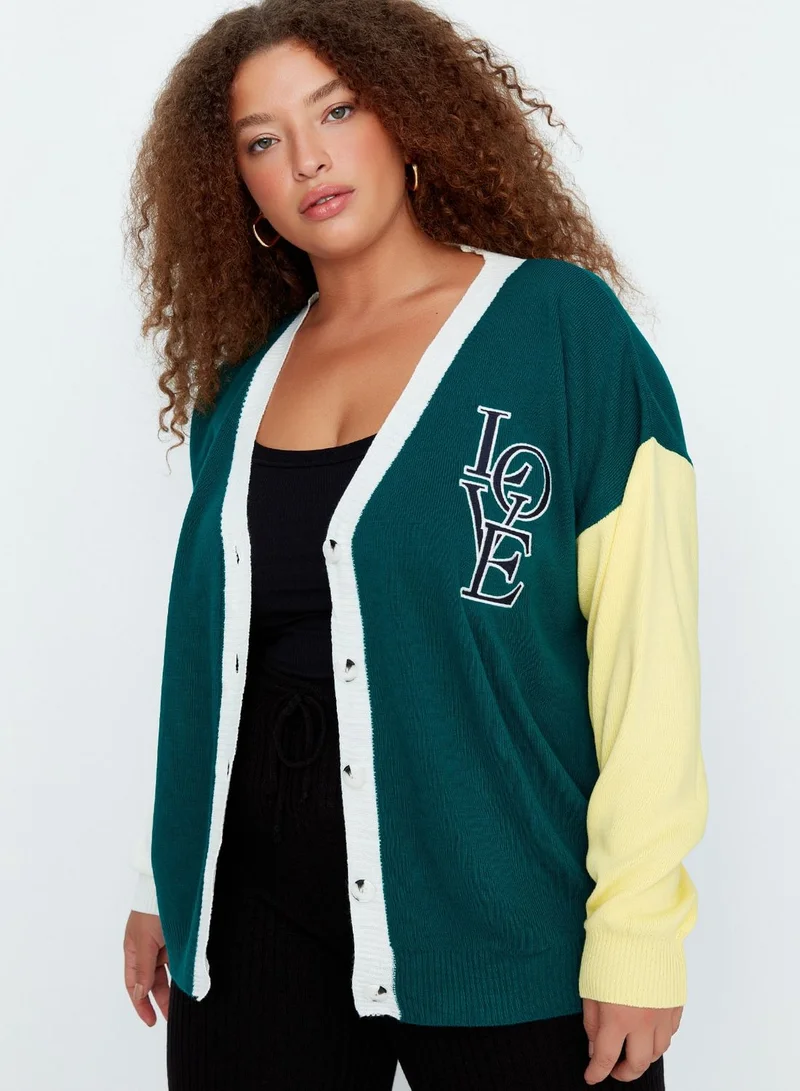 Trendyol Curve Ebroidered Color Block Knitted Cardigan