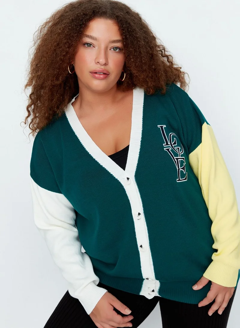 Trendyol Curve Ebroidered Color Block Knitted Cardigan