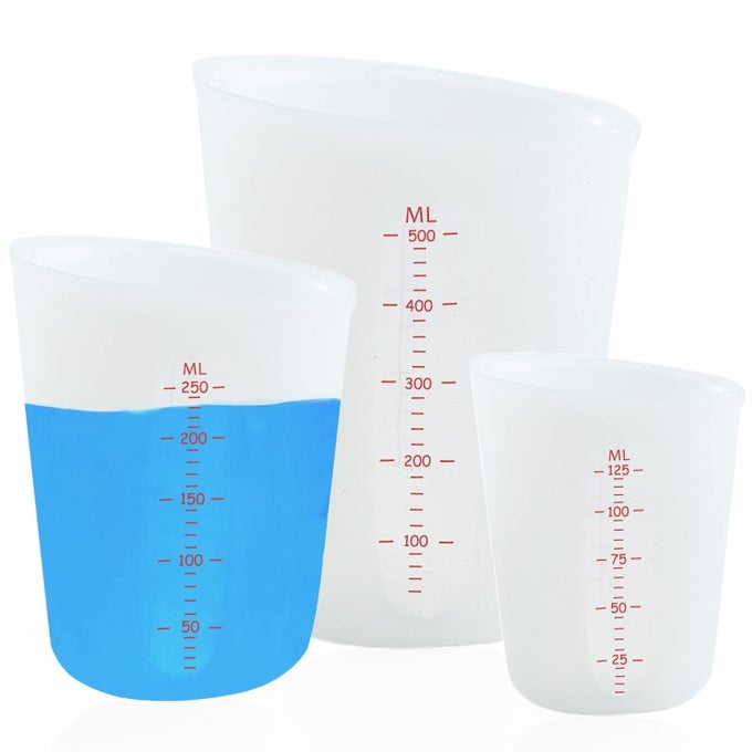 3 PCS SILICONE FLEXIBLE MEASURING CUPSMELTING CUPS FOR EPOXY RESINBUTTERCHOCOLATE AND MORE2 CUP1 CUP12 CUPSQUEEZE AND POUR SILICONE MEASURING CUP WITH MARKING OUNCEML