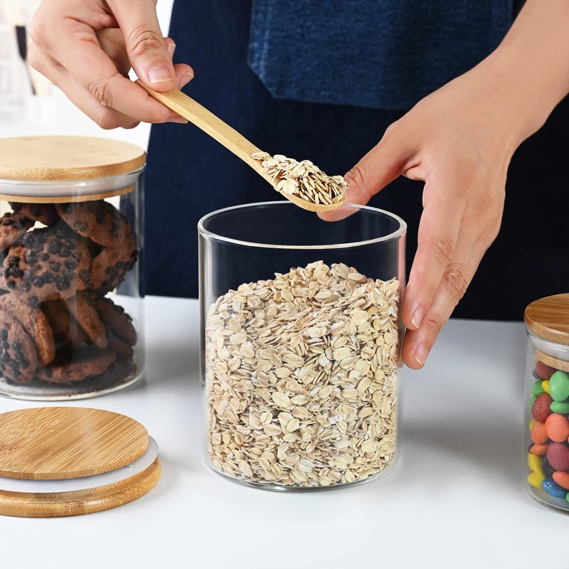 umieo Glass Food Storage Containers with Bamboo Lids Large Glass Food Storage Jars for Coffee Bar Tea Sugar (Clear Glass) - Image 3