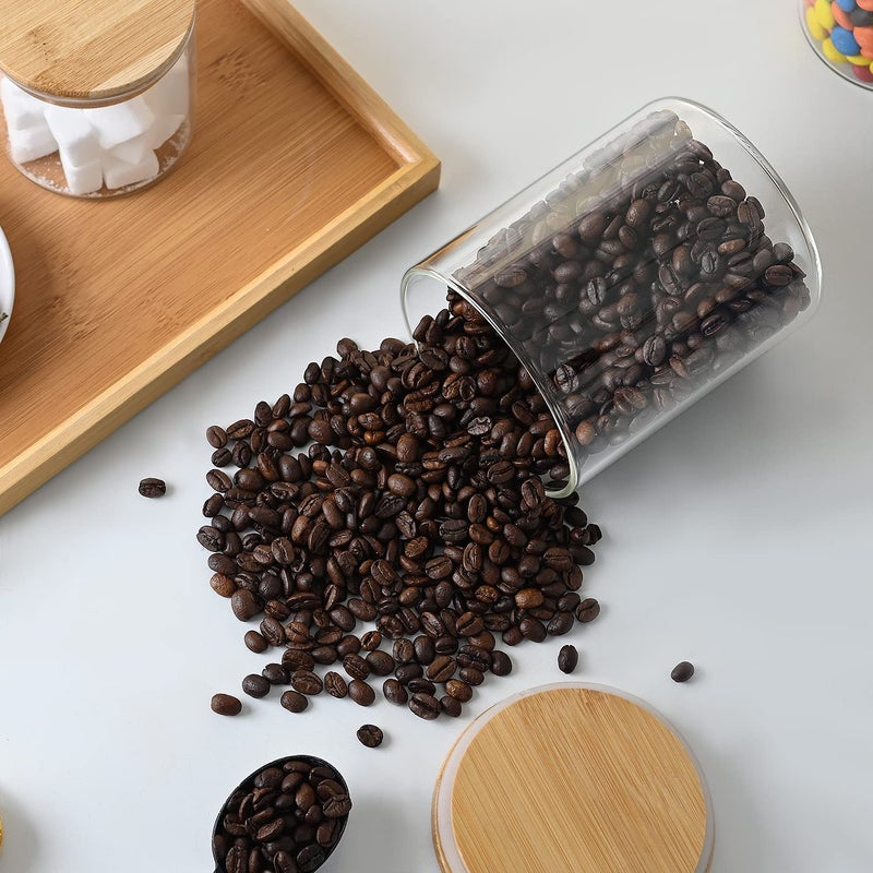 umieo Glass Food Storage Containers with Bamboo Lids Large Glass Food Storage Jars for Coffee Bar Tea Sugar (Clear Glass) - Image 2