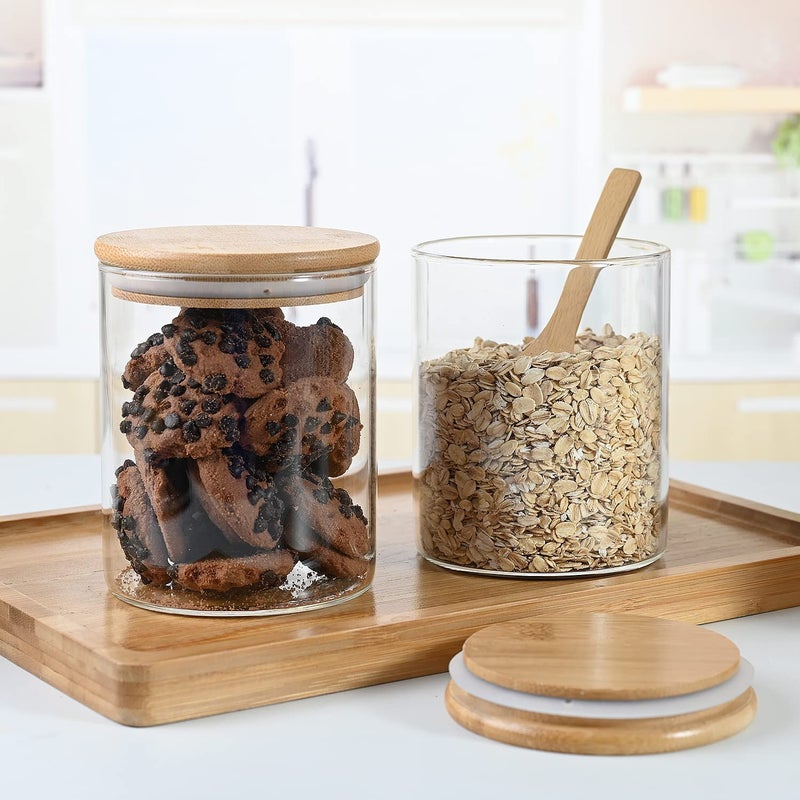 umieo Glass Food Storage Containers with Bamboo Lids Large Glass Food Storage Jars for Coffee Bar Tea Sugar (Clear Glass) - Image 5
