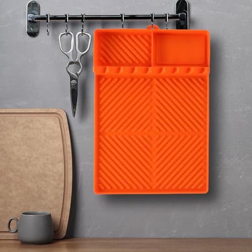 Find law اكتشف حصيرة سيليكون مع وسادة تصريف ملعقة أدوات شواء ملحقات للشواية بلاكستون، وسادة رف جانبي لمطبخ خارجي، طهي، سطح العمل (برتقالي) - Image 5