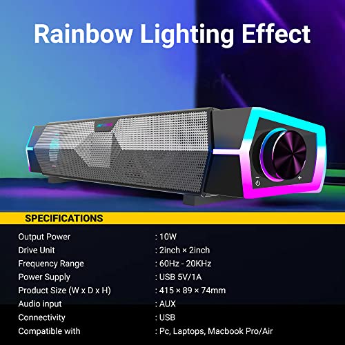 Ant Esports GS370SB Gaming Speakers for Desktop Monitor, Dynamic RGB Sound Bar With USB Powered HiFi Stereo Audio for PC, Laptop, Tablet, Cellphones - Image 3