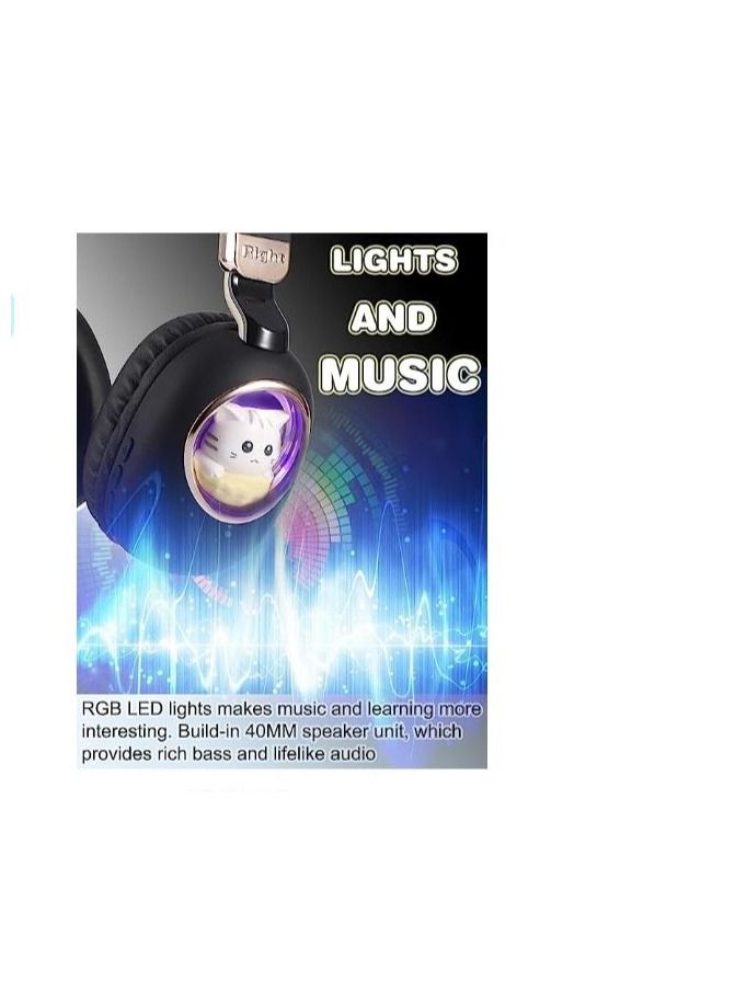 Y&D Kids Wireless Headphones, Bluetooth Over Ear Headphones with Cute Cat Colorful LED Lights,Wireless&Wired,Foldable Build-in Mic Bluetooth Headphones For Kids Girls Teens Adults School - Image 2