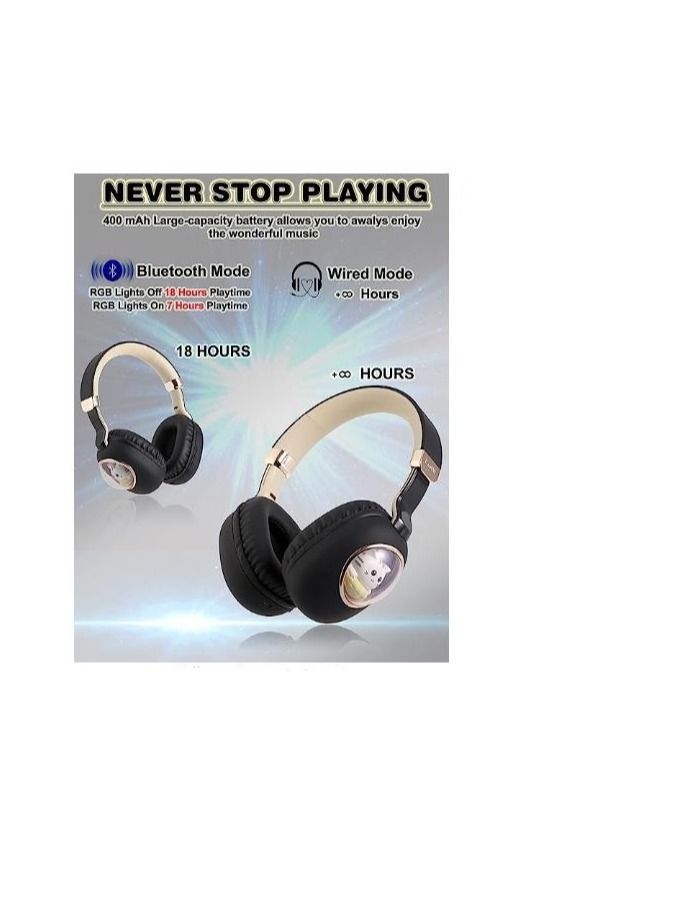 Y&D Kids Wireless Headphones, Bluetooth Over Ear Headphones with Cute Cat Colorful LED Lights,Wireless&Wired,Foldable Build-in Mic Bluetooth Headphones For Kids Girls Teens Adults School - Image 5