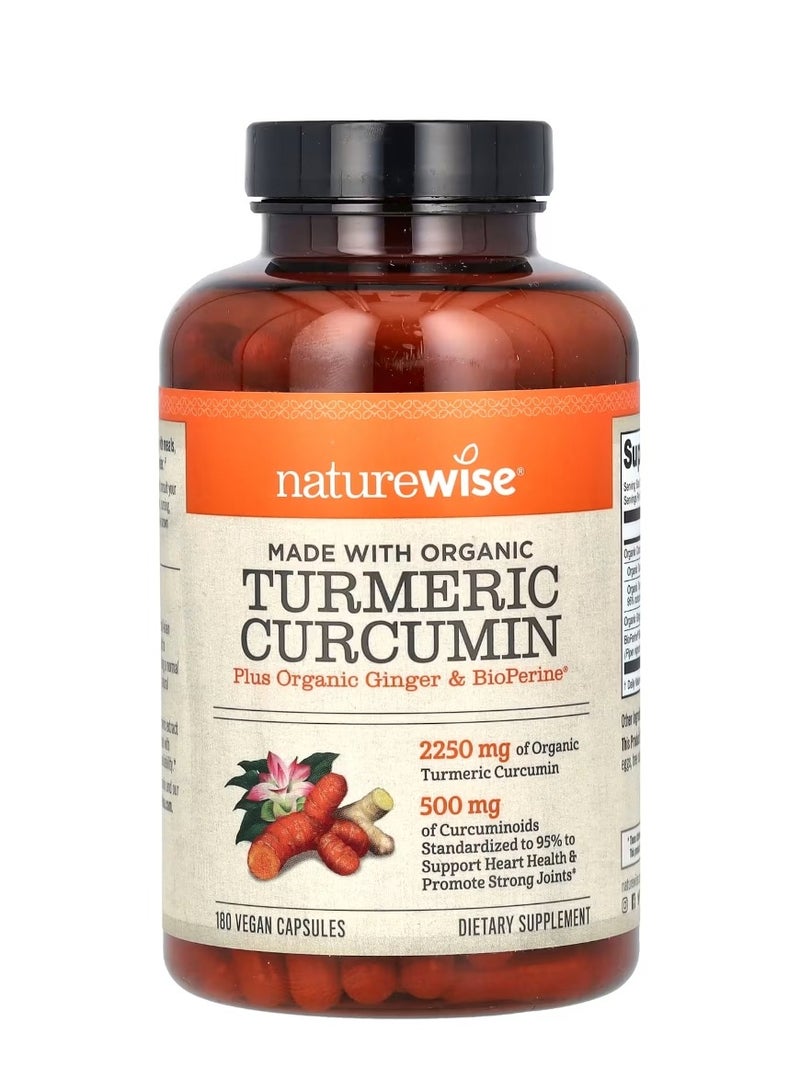 NatureWise Organic Turmeric Curcumin 180 Vegan Capsules - Image 1