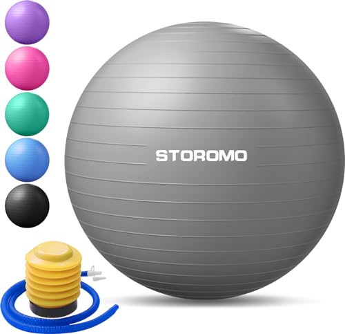 STOROMO Exercise Ball,Yoga Ball(with Exercise Tutorial)，Extra Thick Non-Slip,Holds 2500 lbs, Workout Ball for Pregnancy Birthing and Balance Stability (Silver, 65cm/25.6in) - Image 1