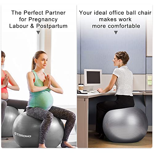 STOROMO Exercise Ball,Yoga Ball(with Exercise Tutorial)，Extra Thick Non-Slip,Holds 2500 lbs, Workout Ball for Pregnancy Birthing and Balance Stability (Silver, 65cm/25.6in) - Image 5