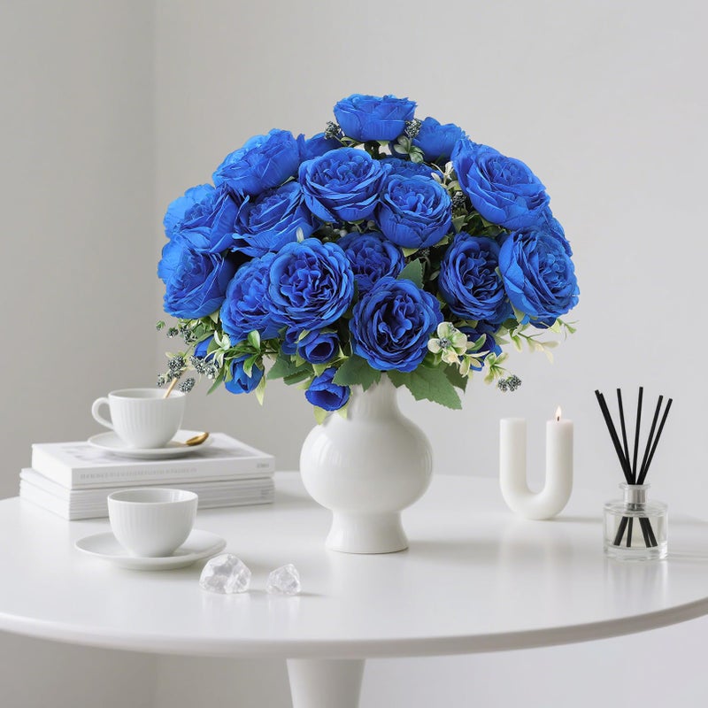 Ovveroche 8 Pack Royal Blue Peonies Artificial Flowers,Fake Silk Hydrangea Bouquet for Bridal Wedding Home Table Decor Reusable Dining Opening Ceremony Birthday Arrangement Faux Floral - Image 3