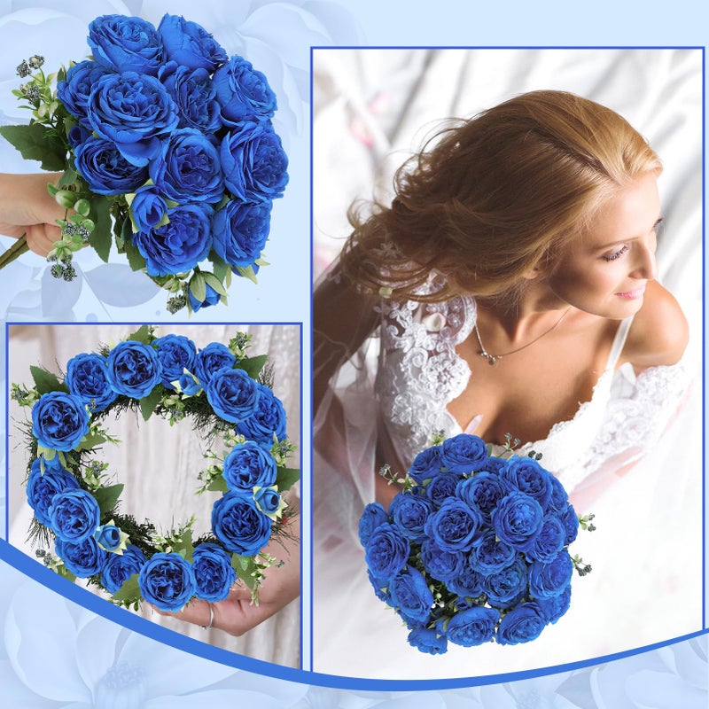 Ovveroche 8 Pack Royal Blue Peonies Artificial Flowers,Fake Silk Hydrangea Bouquet for Bridal Wedding Home Table Decor Reusable Dining Opening Ceremony Birthday Arrangement Faux Floral - Image 4
