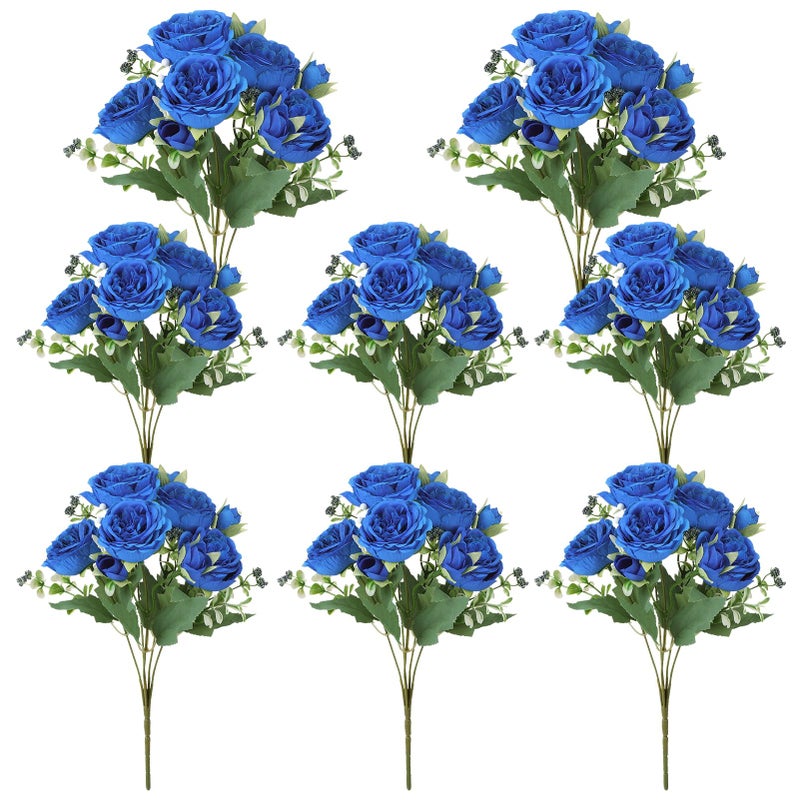 Ovveroche 8 Pack Royal Blue Peonies Artificial Flowers,Fake Silk Hydrangea Bouquet for Bridal Wedding Home Table Decor Reusable Dining Opening Ceremony Birthday Arrangement Faux Floral - Image 1