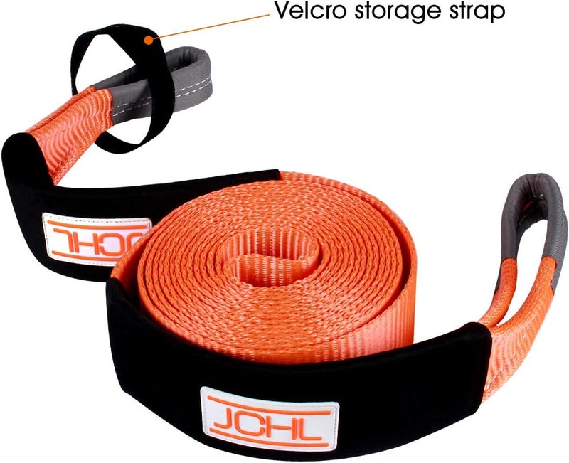 JCHL Recovery Tow Strap Heavy Duty Polyester Recovery Strap 3" x20ft 35000LBS (18TON) Rated Capacity Off Road Towing Rope, Reinforced Loops, Protective Sleeves, Storage Bag Emergency Towing Rope - Image 4