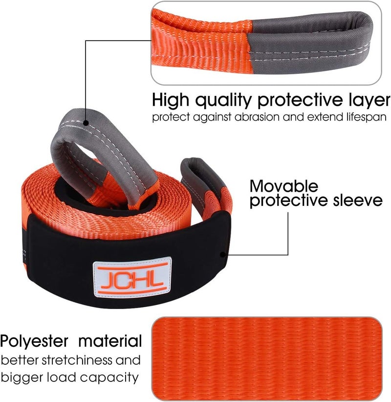 JCHL Recovery Tow Strap Heavy Duty Polyester Recovery Strap 3" x20ft 35000LBS (18TON) Rated Capacity Off Road Towing Rope, Reinforced Loops, Protective Sleeves, Storage Bag Emergency Towing Rope - Image 3