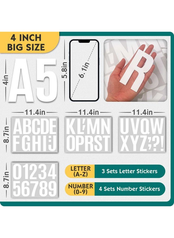 Seloom 13 Sheets Alphabet Stickers,4 Inch Large Vinyl Letter Number Stickers Self Adhesive,Waterproof Numbers Alphabet Letters Labels for DIY Crafts,Mailbox,Notebook,Door,Water Bottles,Car(White) - Image 2