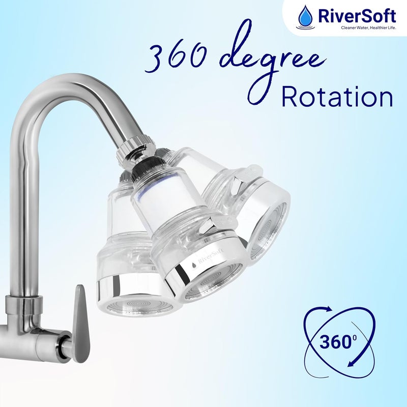 RiverSoft EcoBlu EB-03 360° Rotatable Kitchen Faucet Tap Extender with Filter | 3 Flow Modes | Removes Sediments | with Mineral Balls - Image 2
